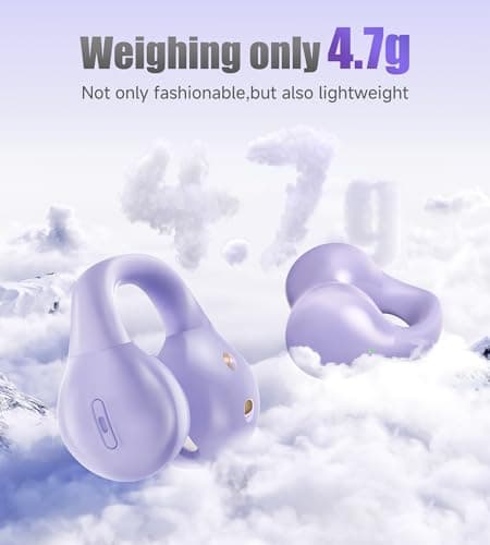King Lucky i21 Open Ear Clip On Earbuds Wireless Bluetooth Ear Clip Headphones with Mic,Noise Cancelling, Waterproof IPX4,for Small Ears,Perfect for Running,Sports,Glasses Wearers (Purple) - Thumbnail 3