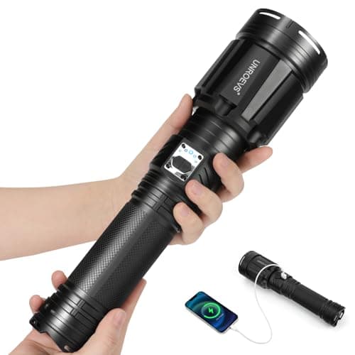 Brightest Flashlight 35000 Lumens, Most Powerful Flashlight with 28000mAh Battery, Super Bright Tactical Flash Light with Adjustable Zoom, USB Outpot, Shoulder Strap for Outdoor, Camping, Emergency - Image 1