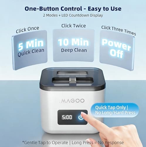 Ultrasonic Retainer Cleaner Machine, Denture Cleaner for Aligners Night Guards Braces Mouth Guards Toothbrush Heads，All-in-One Dental & Jewelry Cleaner, 45kHz 200ML, Dual Modes - Thumbnail 3