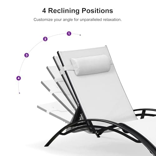 PURPLE LEAF Patio Chaise Lounge Chair Set with 2 Side Table Outdoor Pool Adjustable Recliner Chairs for Outside Beach Poolside Sunbathing Tanning Lounger - Thumbnail 4