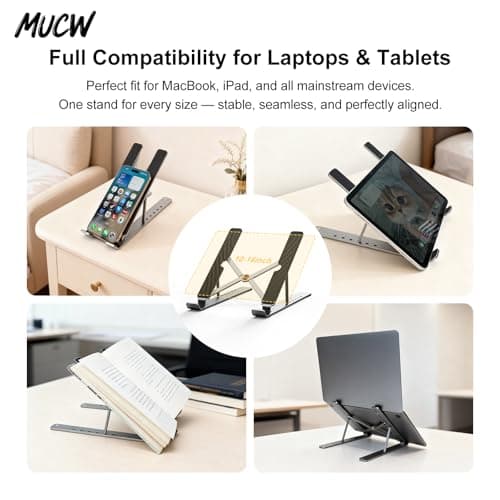 MUCW Adjustable Laptop Stand for Desk, Foldable Ergonomic Computer Riser with Ventilated Cooling Design, Portable Holder for 10–16" Laptops - Thumbnail 6