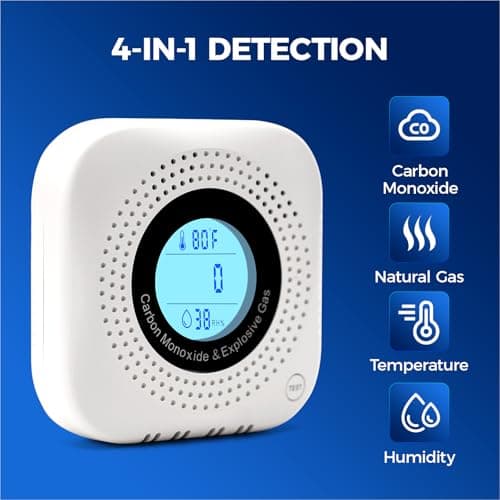 Daffypop Plug-in Carbon Monoxide & Natural Gas Leak Detector, 4-in-1 CO, Methane, Propane Alarm with Temperature & Humidity Monitor for Home, Kitchen, RV, Hotel, Travel – White - Thumbnail 3