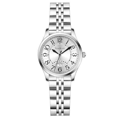 Szaikyri Classic Watch for Women with Easy Read Time Arabic Numerals Ladies Watch with Calendar Water Resistant (Silver Black) - Image 1
