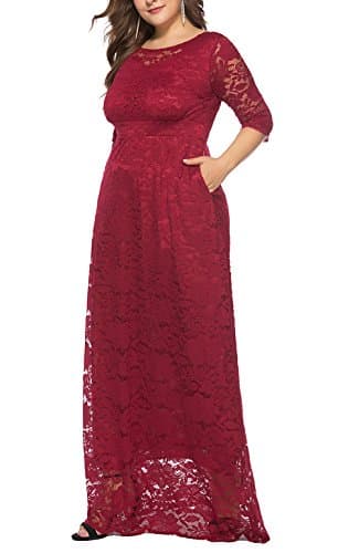 Eternatastic Womens Floral Lace 2/3 Sleeves Maxi Dress Evening Party Long Dress 3XL Red - Thumbnail 4