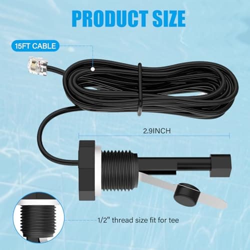 Hexsure Upgraded GLX-FLO-RP Pool Flow Switch Assembly Compatible with Hayward Goldline Aqua Rite Salt Chlorine Generator System, Salt Cell Pool Flow Sensor with 15ft Cable, Metal Probe - Thumbnail 6