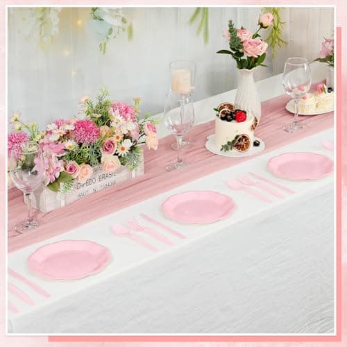 NatNarr 30pcs Pink Plates, 7inch Scalloped Pink Galentines Plates Disposable Pink Valentines Supplies Small Party Plate for Weeding, Valentine's Day, Baby Shower - Thumbnail 4