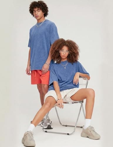 Arssm Men Oversized T Shirts Vintage Tee Loose Fit Short Sleeve Casual Streetwear Baggy Washed Unisex Tops(Blue-S) - Thumbnail 3