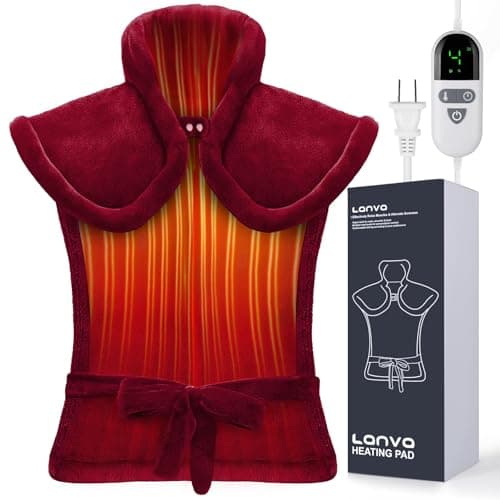 Heating Pad for Back Pain Relief, Mothers Day Gifts for Mom Women Grandma, Edge Weighted Electric Heating Pads for Neck and Shoulders, 6 Heat Settings, 4 Timer Options, Machine Washable, 24"x33", Red - Image 1