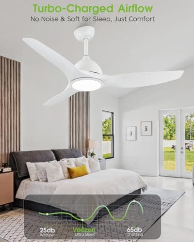 Vaczon 52 Inch White Ceiling Fans with Lights and Remote, Modern White Ceiling Fan with Light, Indoor & Outdoor Ceiling Fan for Bedroom Living Room Patio with 3CCT Dimmable, Quiet DC Motor, 6 Speeds - Thumbnail 5