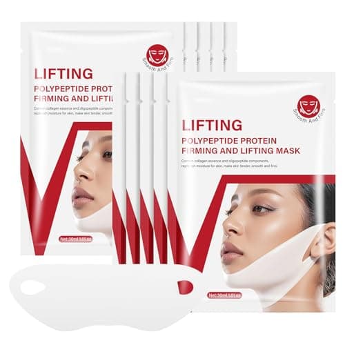 10 Pack V Line Lifting Mask, Collagen V Line Chin Strap,V Shaped Contouring Face Lifting Masks, Firming & Skin Tightening for Sharp & Sculpted Contour, Improves Jawline, Hydrating Face Masks Skincare