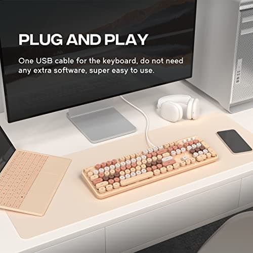 Atelus Computer Wired Keyboard, Plug Play USB Full-Size Keyboard with Large Number Pad, Caps Indicators, Foldable Stands, for Windows 7/8/10 PC Laptop (Milk Tea Colorful) - Thumbnail 2