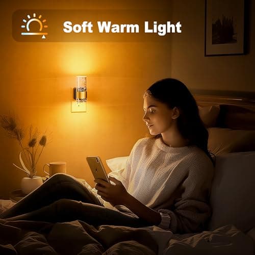 JandCase Night Light, Automatic Night Lights Plug into Wall, 2 Pack Dimmable LED Night Light with Adjustable Brightness, Night Lights Plug in with Auto Light Sensor, Amber for Bathroom Hallway Decor - Thumbnail 5
