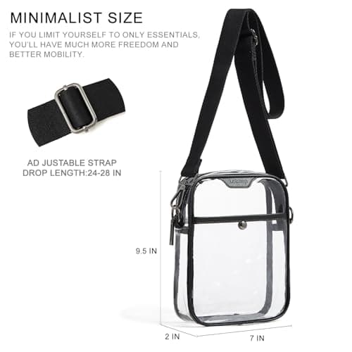 LATMAP 4 POCKETS Clear Bag For Stadium Approved Events Crossbody Messenger Concerts Purse Stadium Transparent Handbag For Women Men Black2 - Thumbnail 6