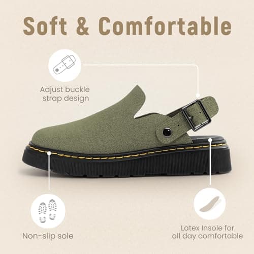 Athlefit Women's Clogs Shoes with Back Strap Comfortable Latex Footbed Slip-On Slingback Mules for Work Walking Daily Wear, Olive Green, Size 8.5, AD01254 - Thumbnail 4
