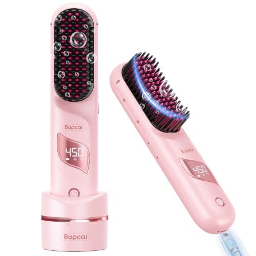 Cordless Hair Straightener Brush with Charging Dock, Portable Travel Hair Straightening Brush with 300M Negative Ions, 10,000mAh Battery, Fast Heating Anti-Frizz Ionic Styling Comb for Women