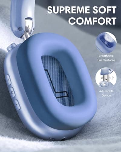 Wentronic Y02 Active Noise Cancelling Headphones,60H Battery,5 EQ Music Modes,Hi-Res Audio,Deep Bass,Foldable Wireless Over Ear Bluetooth 5.4 Headset,Breathable Leather Earpads (Blue) - Thumbnail 6