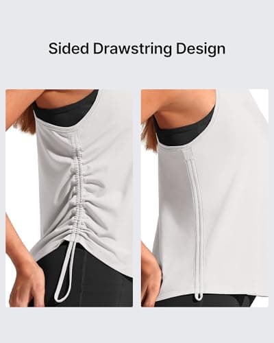 G4Free Athletic Tank Tops for Women High Neck Razor Back Side Ruched Work Out Gym Tanks Soft Stretchy Yoga Top (Pure White,XXL) - Thumbnail 5