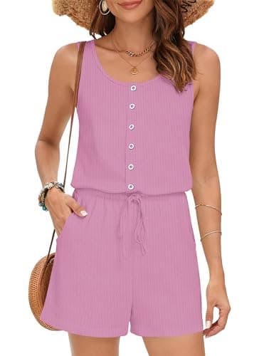 MISFAY Women Sleeveless Romper Button Scoop Neck Jumpsuit Pocket MV - Image 1