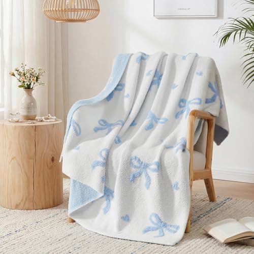 WRENSONGE Throw Blanket Bubble Bowknot Blue Soft Cozy Fluffy Warm Throw for Couch Sofa Bed Camping Picnic Travel Lightweight - 50"*60" - Image 1