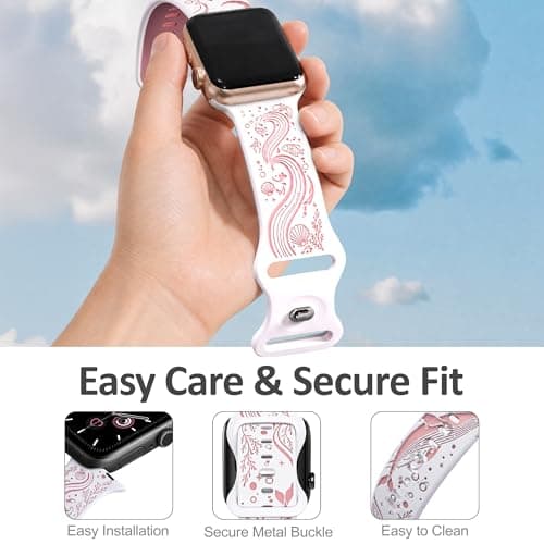 HATILP Whale Engraved Band Compatible with Apple Watch 38/40/41/42mm, Two-Layer Sculpted Ocean Design Soft Silicone Strap for Women, Series 11 10 SE Ultra 9 8 7 6 5 4 3 2 1 - Thumbnail 3