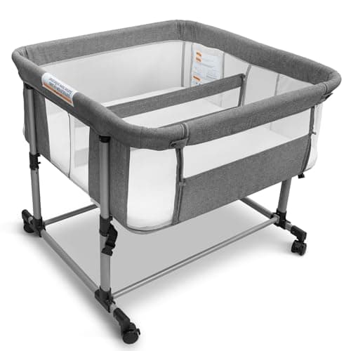 Cheermomo Twin Bassinet for 2 Babies, Double Bassinet for Twins, Baby Bassinet with Wheels, Full-Mesh Sides, 5-Height Adjustable, Portable and Stable Baby Crib for Newborns (Basic Grey) - Image 1