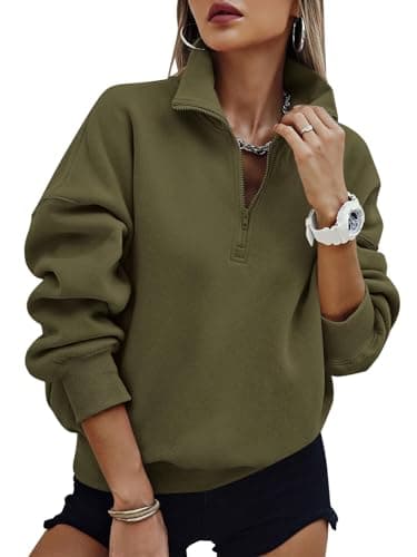 PRETTYGARDEN Womens Half Zip Oversized Sweatshirts Fleece Hoodies 2026 Trendy Long Sleeve Pullover Tops Y2k Fall Travel Outfits (Army Green,M) - Image 1