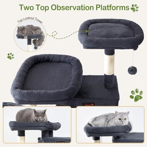 Large Cat Tree Tower for Indoor Cats Adult, 74.8 Inch Tall Large Multi-Level Tree Towers with Scratching Posts, Condo, Hammock, Bed for Big Cats, Modern Cat Trees Furniture Heavy Duty (Dark Gray) - Thumbnail 2