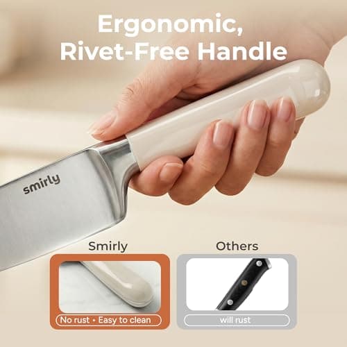 SMIRLY 14-Piece Kitchen Knife Set with Magnetic Block, High Carbon Stainless Steel Chef Knives, Ultra Sharp, Dishwasher Safe, Cream White - Thumbnail 4