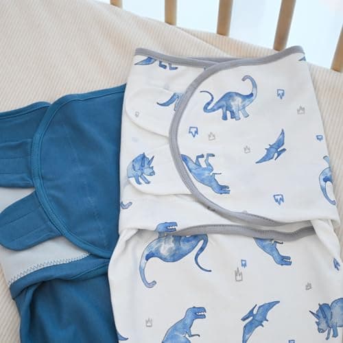 CIVARUA KIDS Baby Swaddles for Newborn Organic Cotton,Soft & Snug Newborn Velcro Swaddle 3-6 Months Sleep Sack Helps Calm Startle Reflex, 2-Pack Wrap Nursery Swaddling Blankets Blue Dinosaur - Thumbnail 5