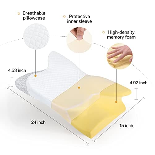 Misiki Contour Memory Foam Pillow, Cervical Pillow for Neck Pain Relief, Ergonomic Pillow for Sleeping, Orthopedic Neck Pillow with Washable Cover, Bed Pillows for Side, Back, Stomach Sleepers - Thumbnail 2