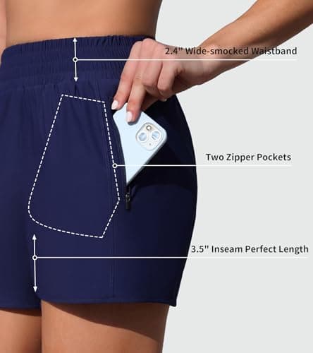 ANFILIA Swim Shorts Women High Waisted Board Shorts Quick Dry Boyshorts Swimsuit Bottoms with Pockets Navy - Thumbnail 4