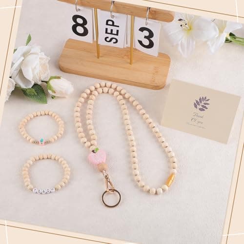 BESARME Teacher Appreciation Gifts, Teacher Gifts Teachers Bracelet with Wooden Beaded Teacher Lanyard Thank You Cards for Women - Thumbnail 4