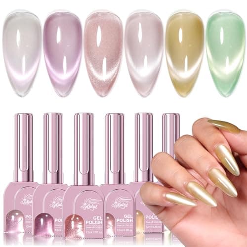GELLAKTIK Cat Eye Gel Nail Polish Set, 6 Colors 12ML Glass Nail Polish Gel with Magnet, Soak Off UV LED for Home Salon Manicure Gift for Women - Image 1