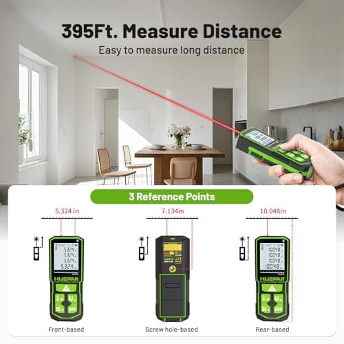 Huepar Laser Distance Measure 395Ft. Digital Rechargeable Laser Measuring Tool with Bluetooth -Phone APP, Angle Sensor, 1/16in Accuracy, M/in/Ft Unit, Pythagorean Mode, Measure Distance, Area, Volume - Thumbnail 5