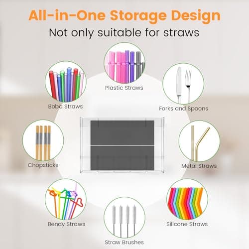 Seaflash Acrylic Magnetic Straw Holder, Straw Organizer Dispenser with Two Pieces Magnet Sheets, Drinking Straw Storage Holder for Cabinet Door Fridge Counter Kitchen Office (Transparent) - Thumbnail 6