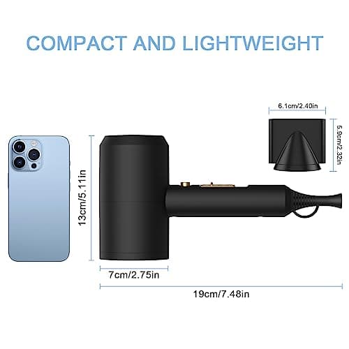 slopehill Professional Ionic Hair Dryer, Powerful 1800W Fast Drying Low Noise Blow Dryer with 2 Concentrator Nozzle 1 Diffuser Attachments for Home Salon Travel (Black) - Thumbnail 5