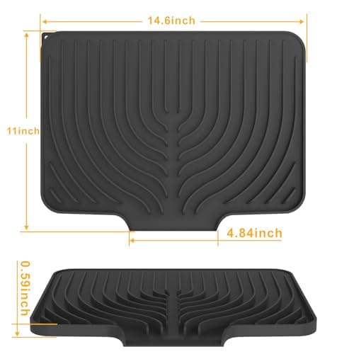 Silicone Drying Mat for Kitchen Counter , Dish Drying Rack Matt with Built in Drain, Small Dry Mats for Dishes Drying Pad for Kitchen Counter (14.6×11inch, black) - Thumbnail 2