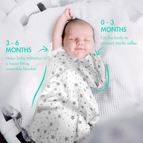 ANYEDDE 2-Pack Baby Swaddle Sleep Sack 0-3 Months - Arms Up Transitional Swaddle for Newborns, Baby Sleep Sack with Cuff Removable & 2-Way Zipper, Gray Stars Design - Thumbnail 2
