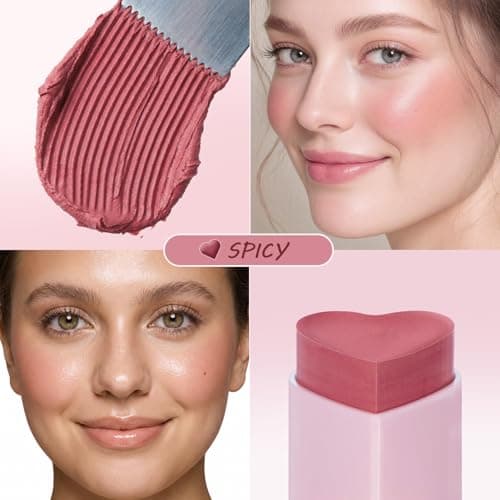 HECI BEAUTY Blush Stick for Cheeks, Korean Blush with Soft Satin Matte Glow, Lightweight Cream-to-Powder Texture, Heart-Shaped Stick Blush, Long-Lasting, SPICY, 0.25 oz - Thumbnail 2