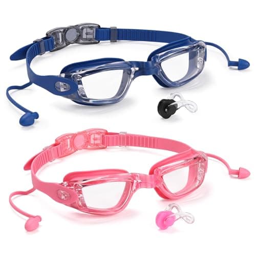 Aegend Swim Goggles 2-Pack, No Leaking Anti-Fog UV Protection Mirrored Swim Glasses for Adult Men Women, Wide View Outdoor (Navy Blue/Transparent + Rose Red/Transparent) - Image 1