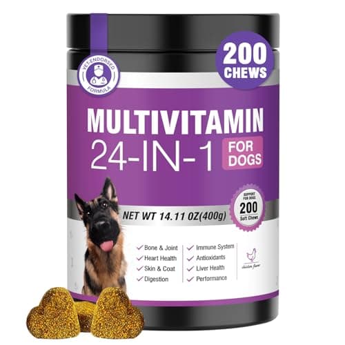 24-in-1 Dog Vitamins and Supplements 200 Ct Dogs Multivitamin Chewable Contain Chondroitin Probiotics Omega-3 Glucosamine for Dogs Skin Coat Heart Joint Gut Liver Brain Eyes Immune Support - Chicken - Image 1