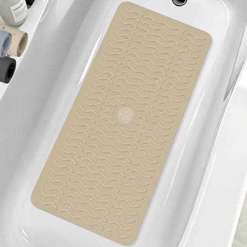 Non Slip Bathtub Mat & Shower Mat, 31x15'' Anti Slip Bath Mat for Tub, Soft TPE Anti-Skid Bathroom Mat with 194 Suction Cups & Drain Holes, Wave-Textured Grip, Machine Washable,Brown - Image 1