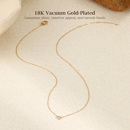 PNNY AMDA Simple Gold Diamond Necklace: 18K Gold Plated Dainty Diamond Look Pendant Necklace Sparkly - Single CZ Exquisite Gifts for Women Mothers Day XL-ZS-DG - Thumbnail 4