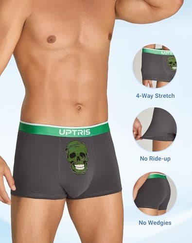 UPTRIS Mens Boxer Briefs, Unique Cool Skull Print Breathable Men's Underwear, No Riding Up & No-Chafing Cotton Men Boxer Briefs, Skin-friendly, Moisture-Wicking Fitted Underwear for Men Pack - Thumbnail 5