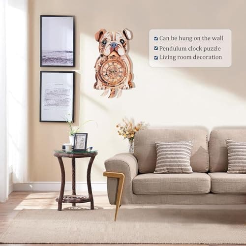 Kosmickiss Wooden Models for Adults to Build-Bulldog Clock with Swinging-3D Wooden Puzzles for Adults-Dog Mom Gifts for Women-DIY Clock Kit - Thumbnail 6