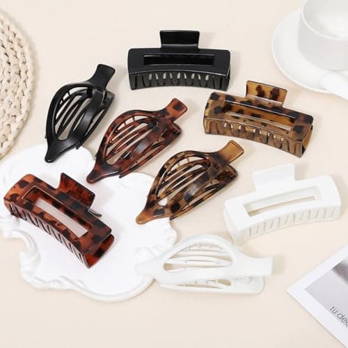Hair Clips for Women 4.3 Inch Large Hair Claw Clips 8 pcs Square Claw Clips & Flat Hair Clips for Thick or Thin Hair French Concord Hair Barrettes Alligator Hair Accessories for Women (Leopard) - Thumbnail 6