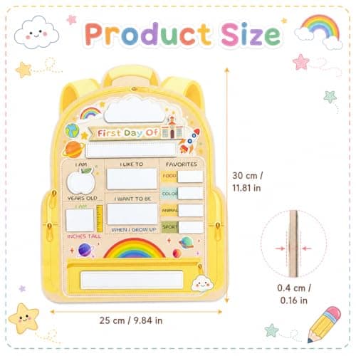 First Day of School Sign - My First and Last Day of School Board, Reusable Back to School Sign Supplies Wooden Dry Erase Board with Marker for Preschool, Pre-K, and Kindergarten (Pastel Yellow) - Thumbnail 3