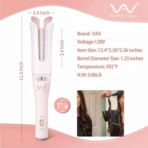VAV Auto Hair Curler for Long Hair, 1.25-Inch Large Barrel Automatic Curling Iron with 2-Way Rotation for Curls & Waves, Anti-Tangle Rotating Wand for Beginners (Easy to Use) - Thumbnail 4
