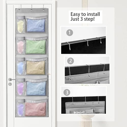 RUIPBOTE 2 Pack Weekly Kids Clothes Organizer – Day of the Week Hanging Closet Storage for School Outfits, Kids’ Wardrobe Organizer with Labels for Monday to Friday (2) - Thumbnail 2