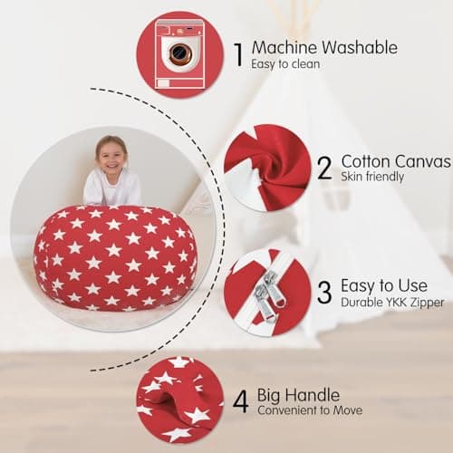 Aubliss Stuffed Animal Storage, Canvas Bean Bag Chairs Cover, Large 38" Kids Toy Storage Organizer for Blankets Towels Clothes - Thumbnail 2